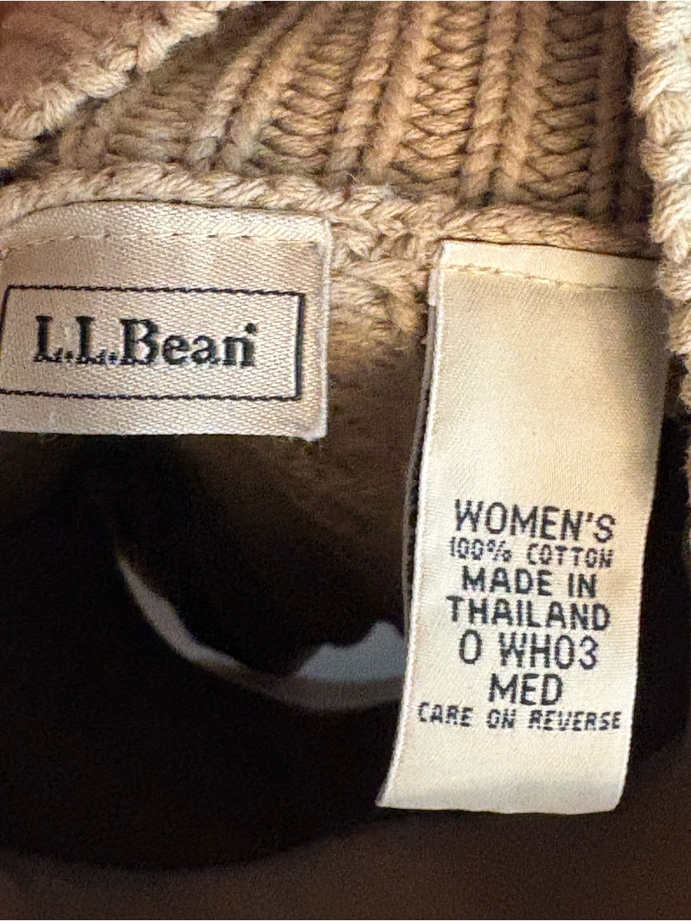 Vintage L.L.Bean M Heavyweight Cotton Cable Knit Turtleneck Fisherman Sweater - Picture 4 of 5